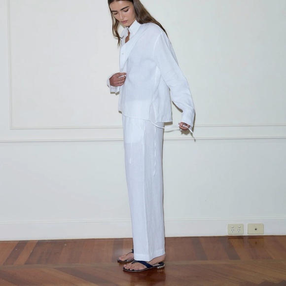 DEIJI STUDIOS The Tie Split Linen Pant White Organic Summer Staple Size M / L - Picture 2 of 16
